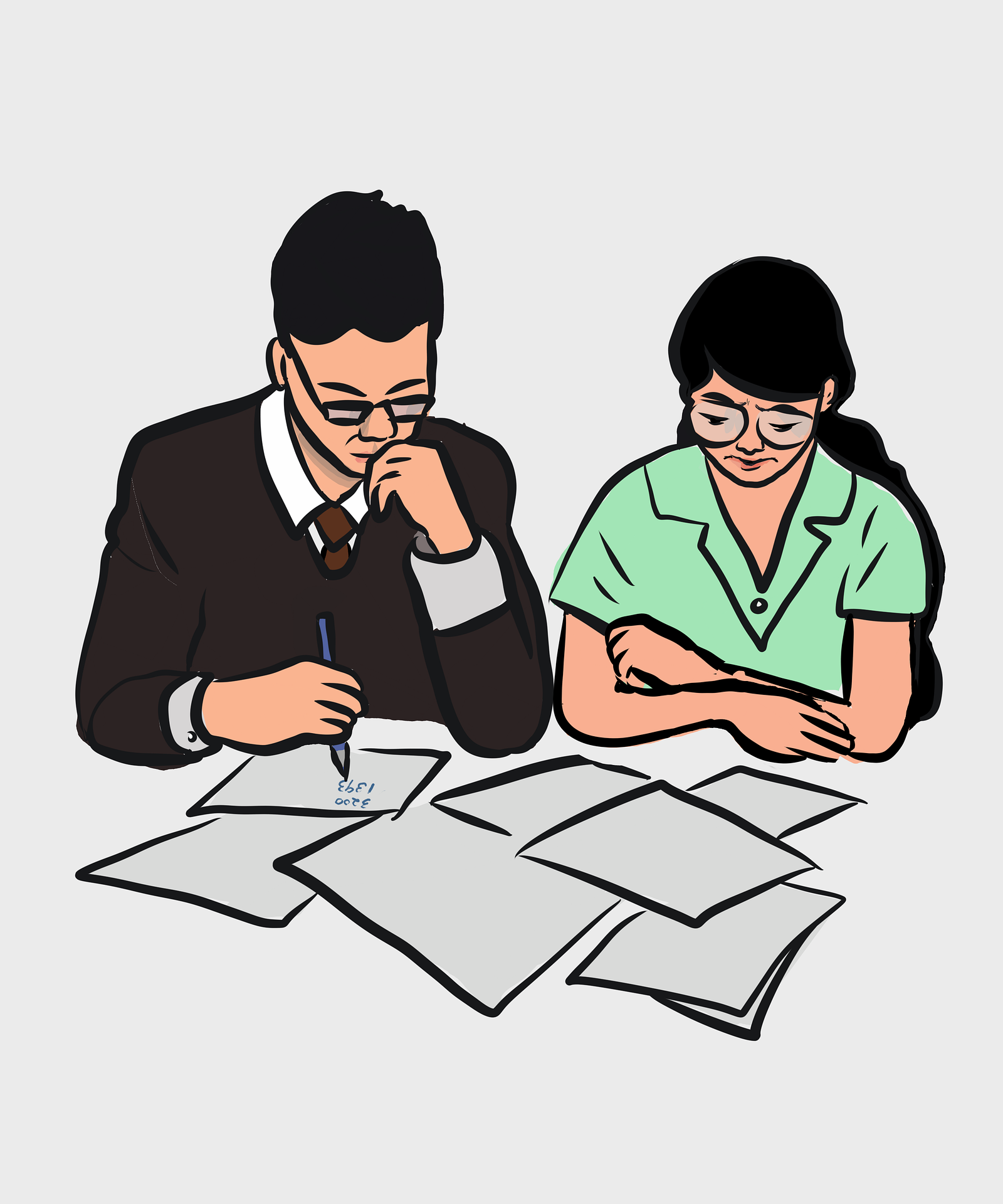 Illustration of a couple worried about finances, symbolizing how couples can manage money without fighting by planning, budgeting, and working together.